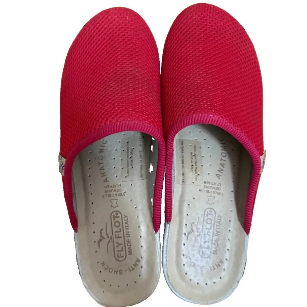 FLY FLOT Women’s Anti-Shock Anatomic Red Leather Clogs Italy Made Size 7.5